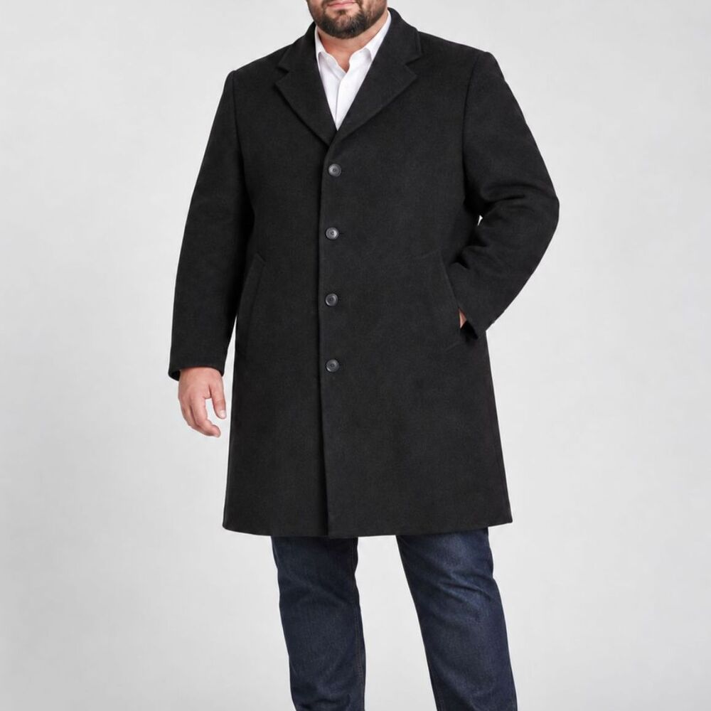 Vintage Black Wool Overcoat Mens XL Classic Long Coat